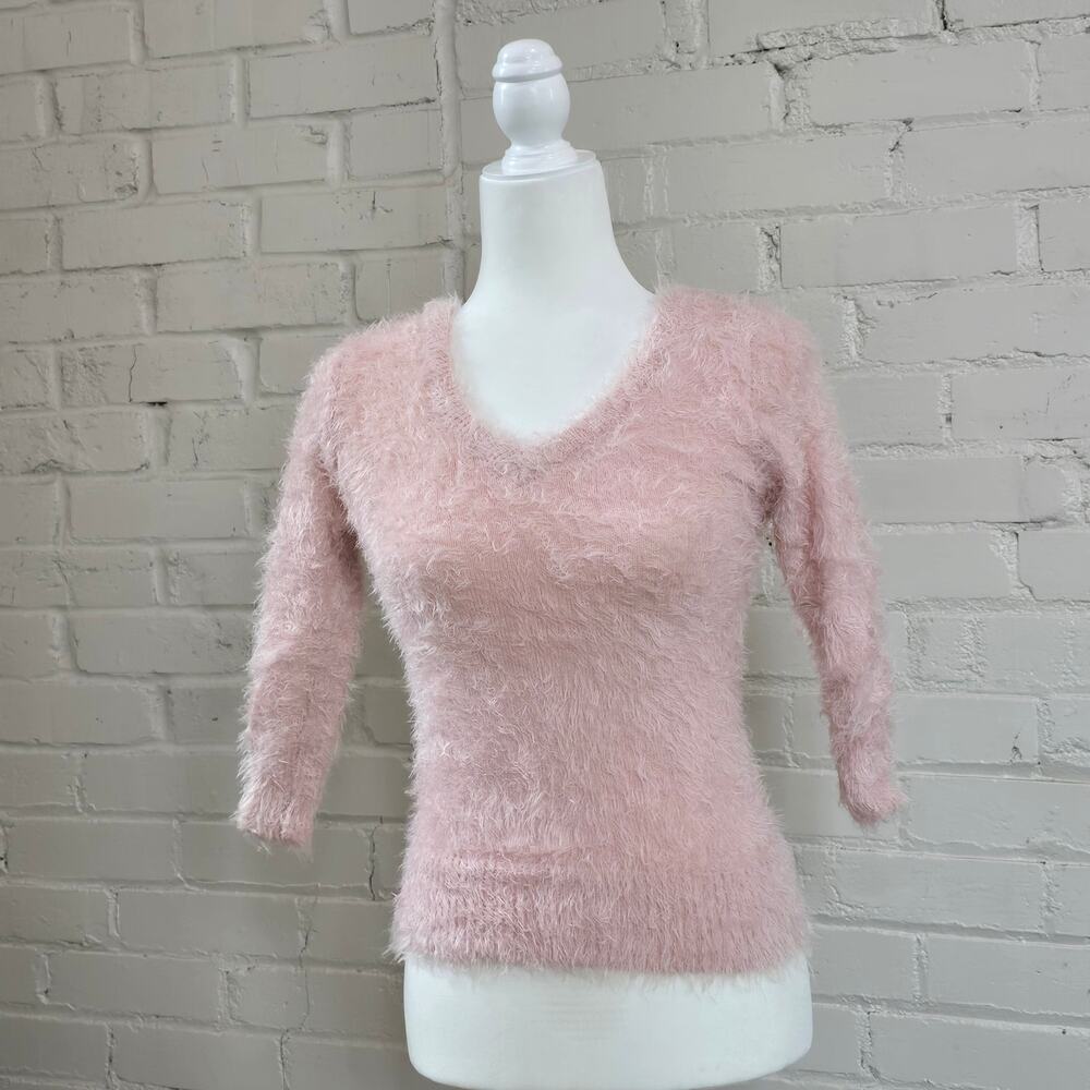 Pink Fuzzy Eyelash Knit Sweater┃V-Neck┃Super Soft┃Coquette, Soft Girl, Fairycore